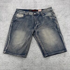 GS-115 Premium Denim Shorts Mens 40 Blue Distressed Faded Long Jean Shorts Jorts